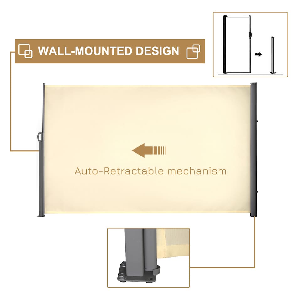 image 1 of Outsunny Retractable Sun Side Awning Screen Fence Patio Garden Wall Balcony Screening Panel Outdoor Blind Privacy Divider (3x1.8M, Cream White) | Cream