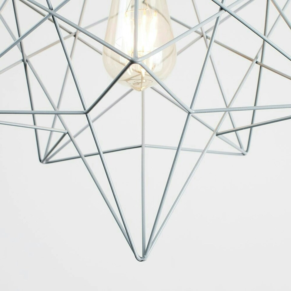 image 1 of ValueLights Retro Matte Black Ceiling Pendant Light Fitting With Grey Geometric Star Shade