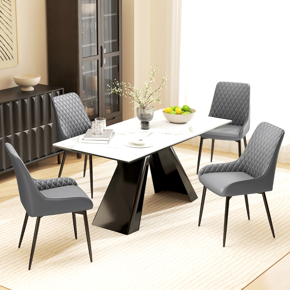 image 1 of HOMCOM Set Of 2 Quilted PU Leather Dining Chairs with Metal Frame 4 Legs Foot Caps Home Seating Modern Stylish Executive Grey