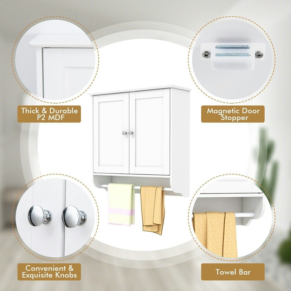 image 1 of COSTWAY Wall-mounted Bathroom Cabinet Storage Medicine Cabinet White