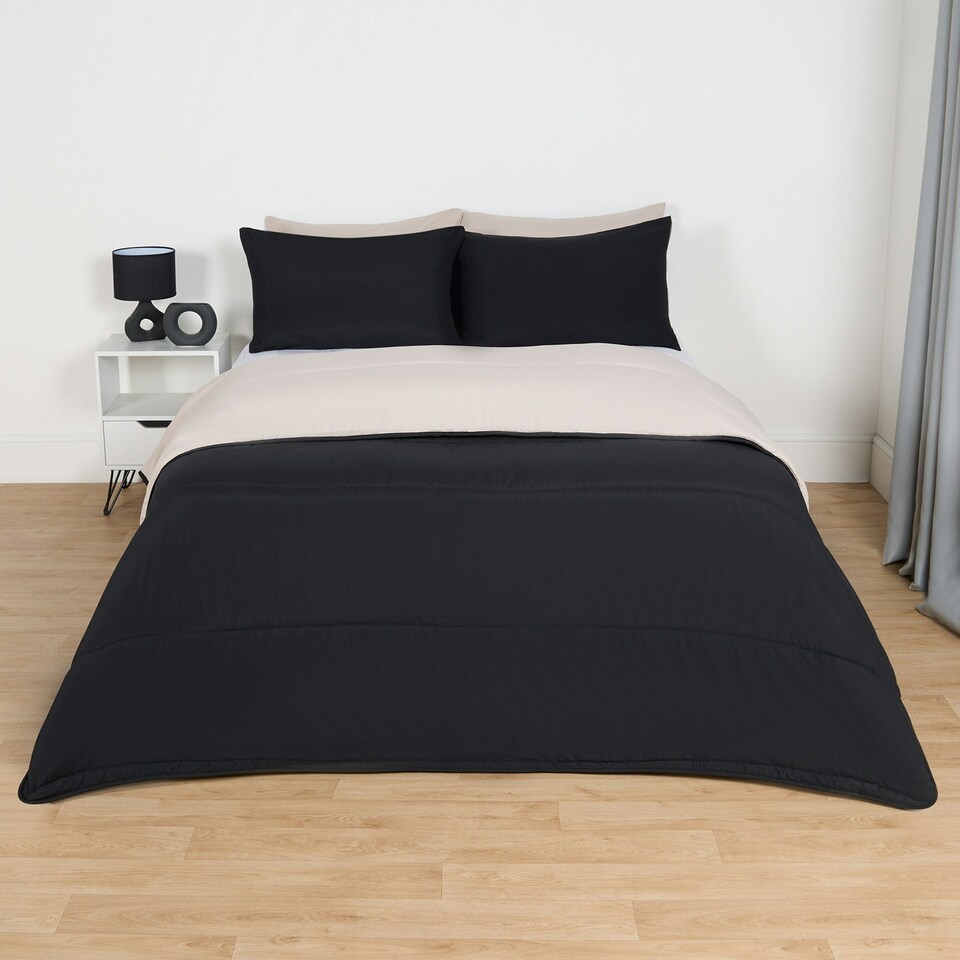 image 1 of OHS Reversible Coverless 10.5 Tog Soft Plush All Year Round Duvet Cover and Pillowcase Bedding Set Multi | Black and Stone | King