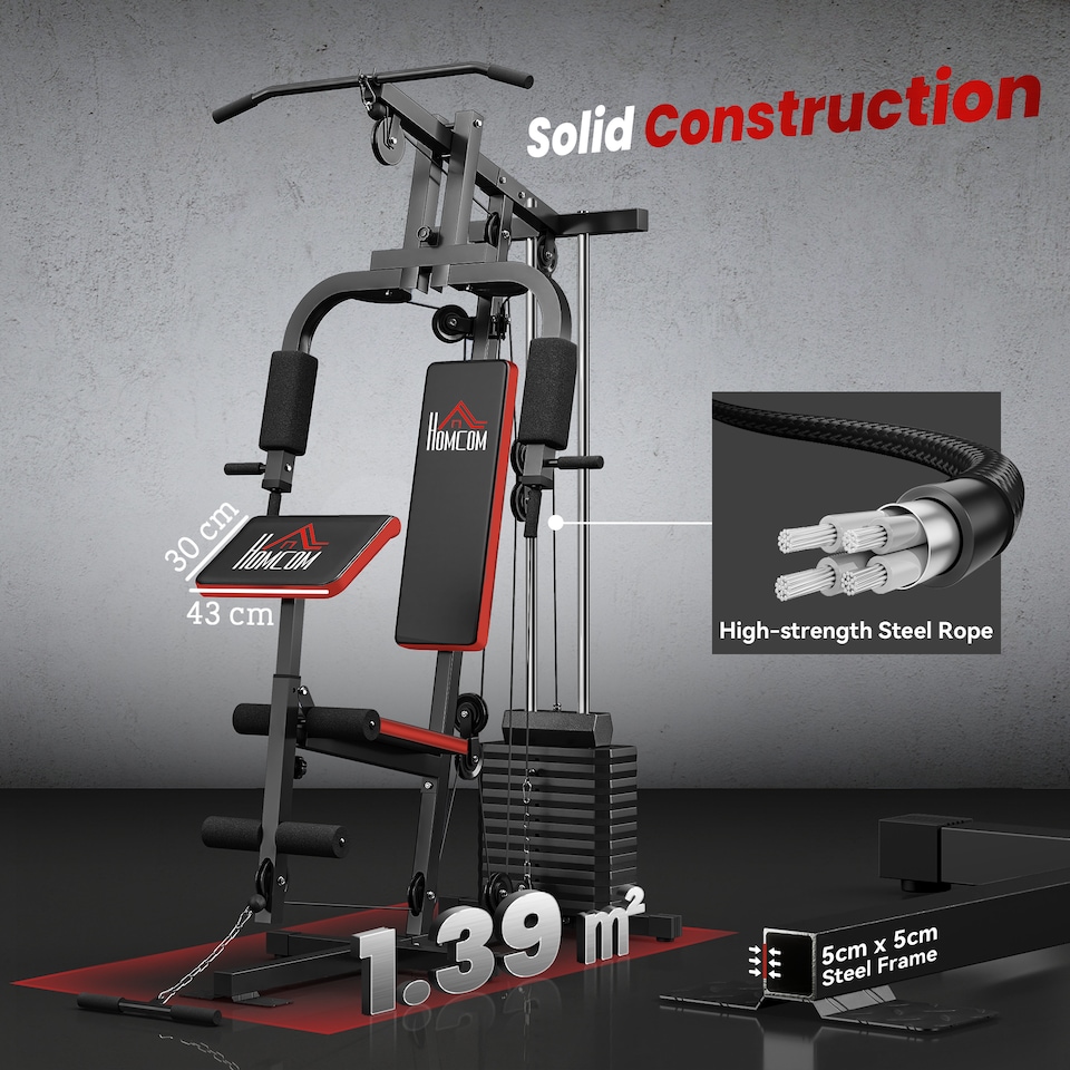 image 1 of HOMCOM Multi Home Gym Machine with 66kg Weights for Strength Training, Red