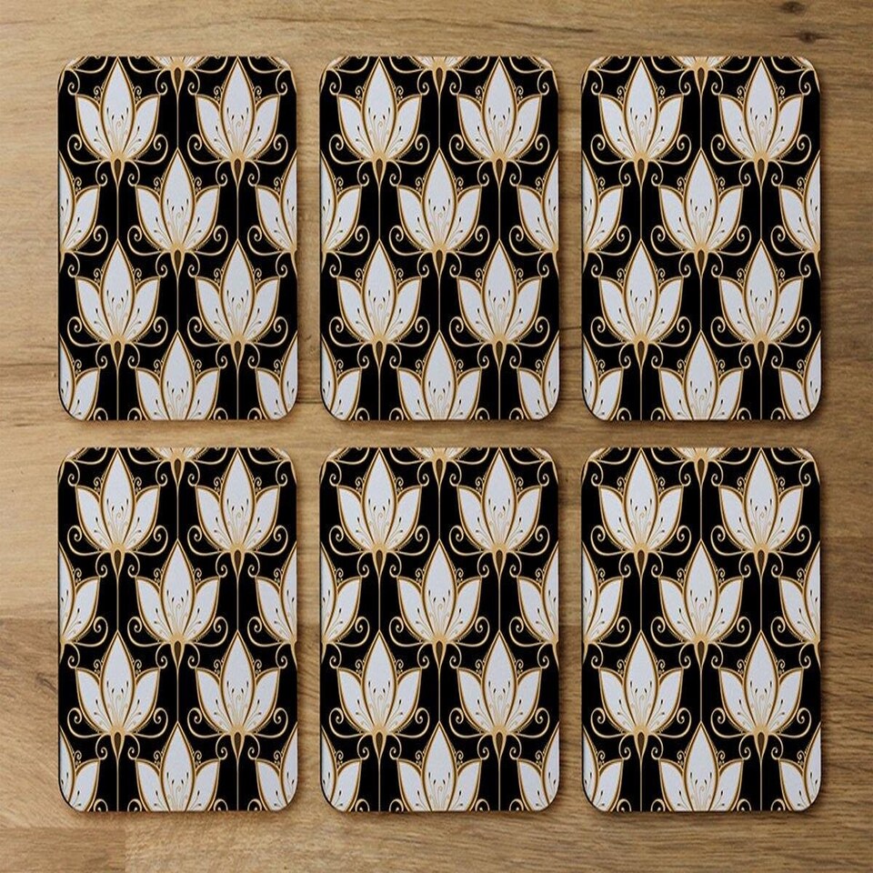 image 1 of Black & Gold Floral Pattern (Coaster)
