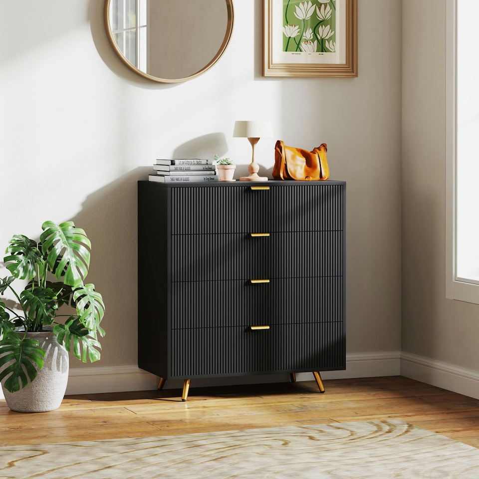 image 1 of HOMCOM Chest of Drawers with 4 Drawers for Bedroom, Living Room, Black