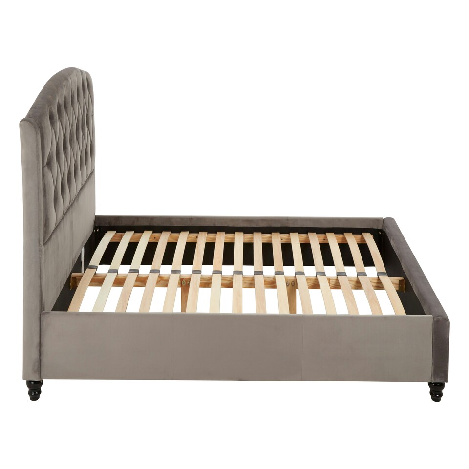 image 1 of Interiors By Premier Elegant Steel Shade Double Bed, Practical Velvet Bed For Bedroom, Compact Sleek Design Diamond Tufted Bed