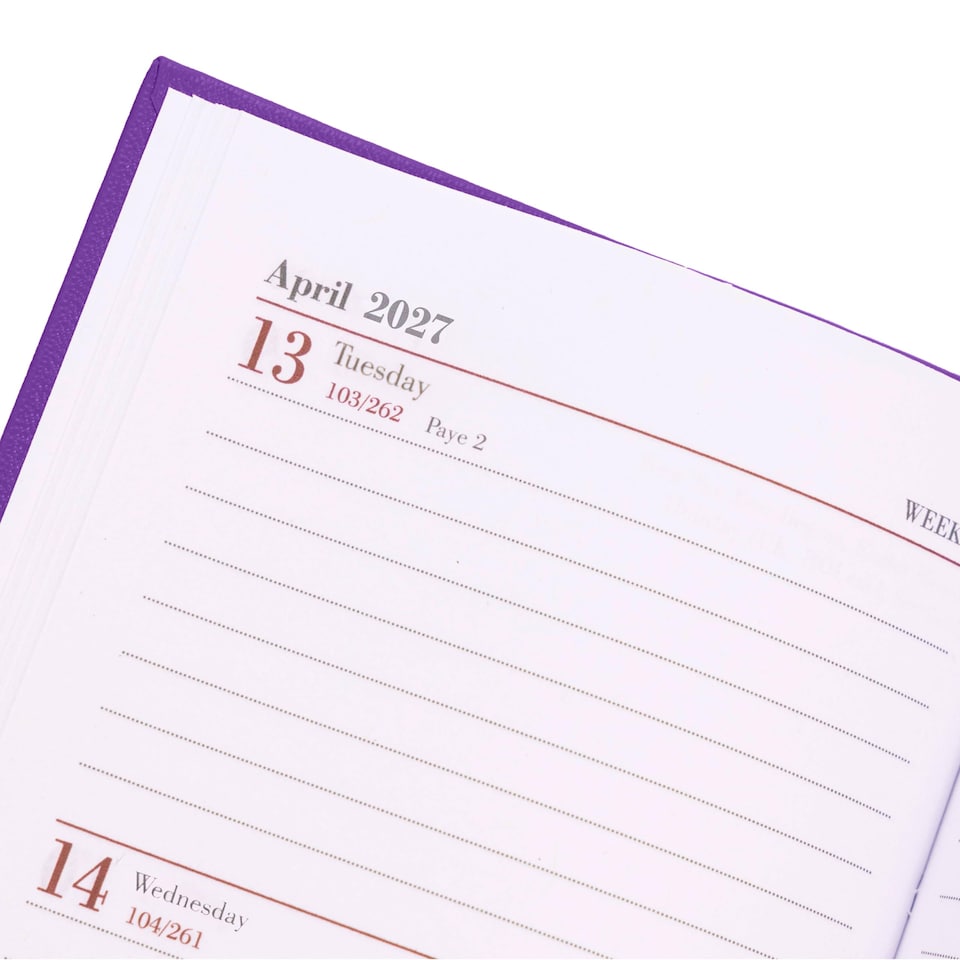 image 1 of 2027 Diary Slim Size - Week to View Hardback Small Planner with Ribbon Bookmark - Premium 70gsm Paper Inside with UK Holidays, World Time Zones (Purple)