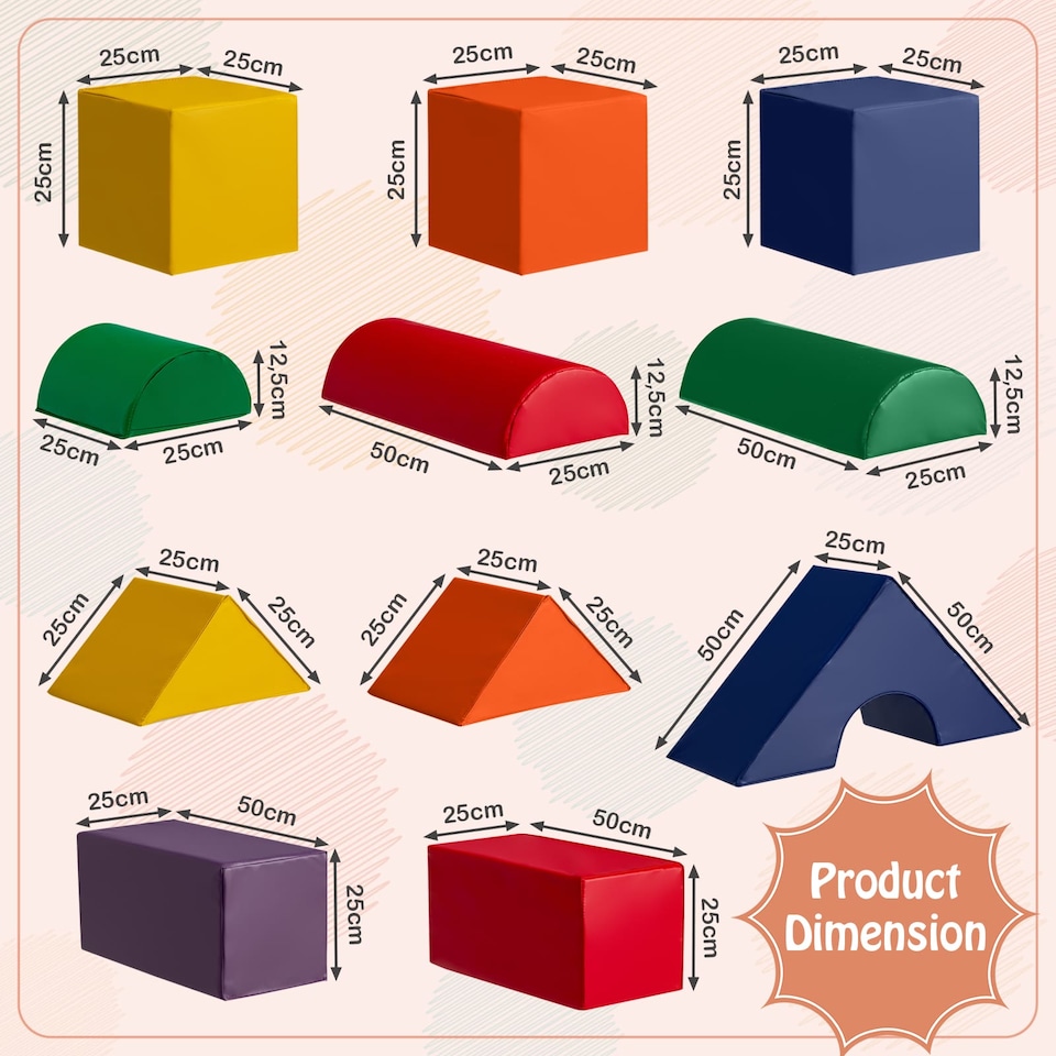 image 1 of COSTWAY 11Pcs Climb and Crawl Foam Block Play Set Foam Climbing Toy Set-Colorful