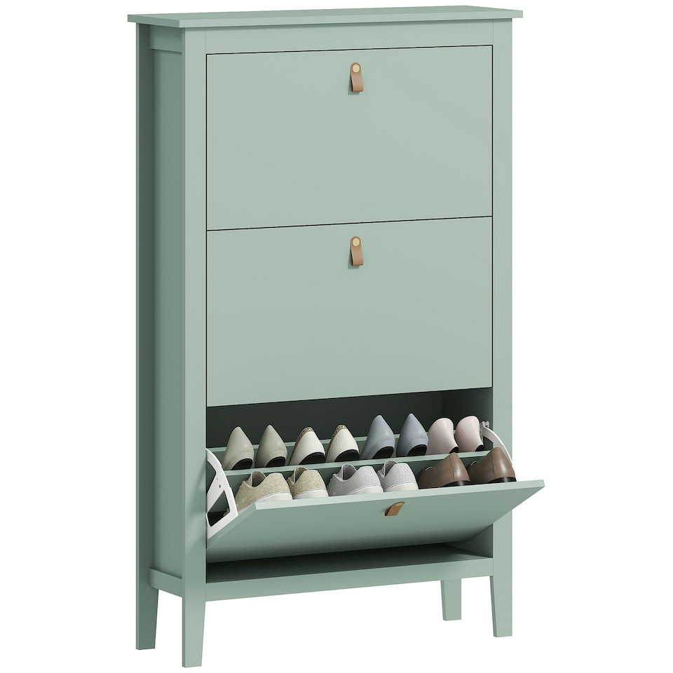 image 1 of HOMCOM 3 Drawer Shoe Cabinet with Flip Doors for Hallway, Entryway Green | 80W x 24D x 131H cm