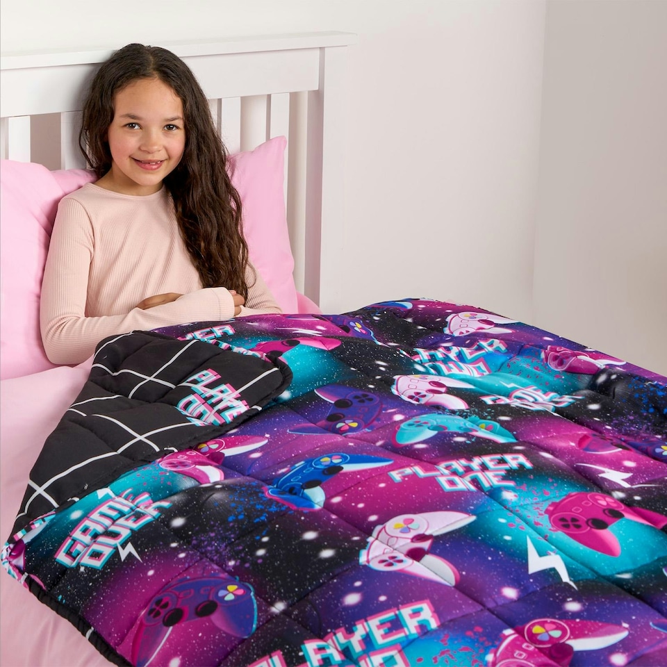 image 1 of OHS Kids Gaming Print Quilted Sensory Weighted Blanket 3kg, 100x150cm - Black