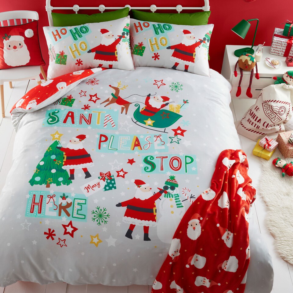 image 1 of Bedlam Santa Please Stop Here Duvet Cover Set Grey