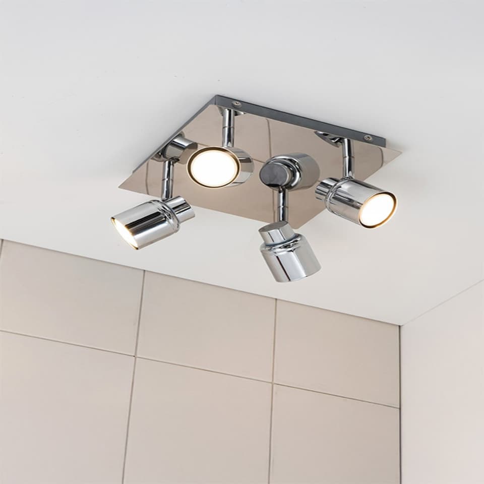 image 1 of ValueLights Benton Chrome IP44 Square Bathroom Ceiling Light & Bulb | Chrome