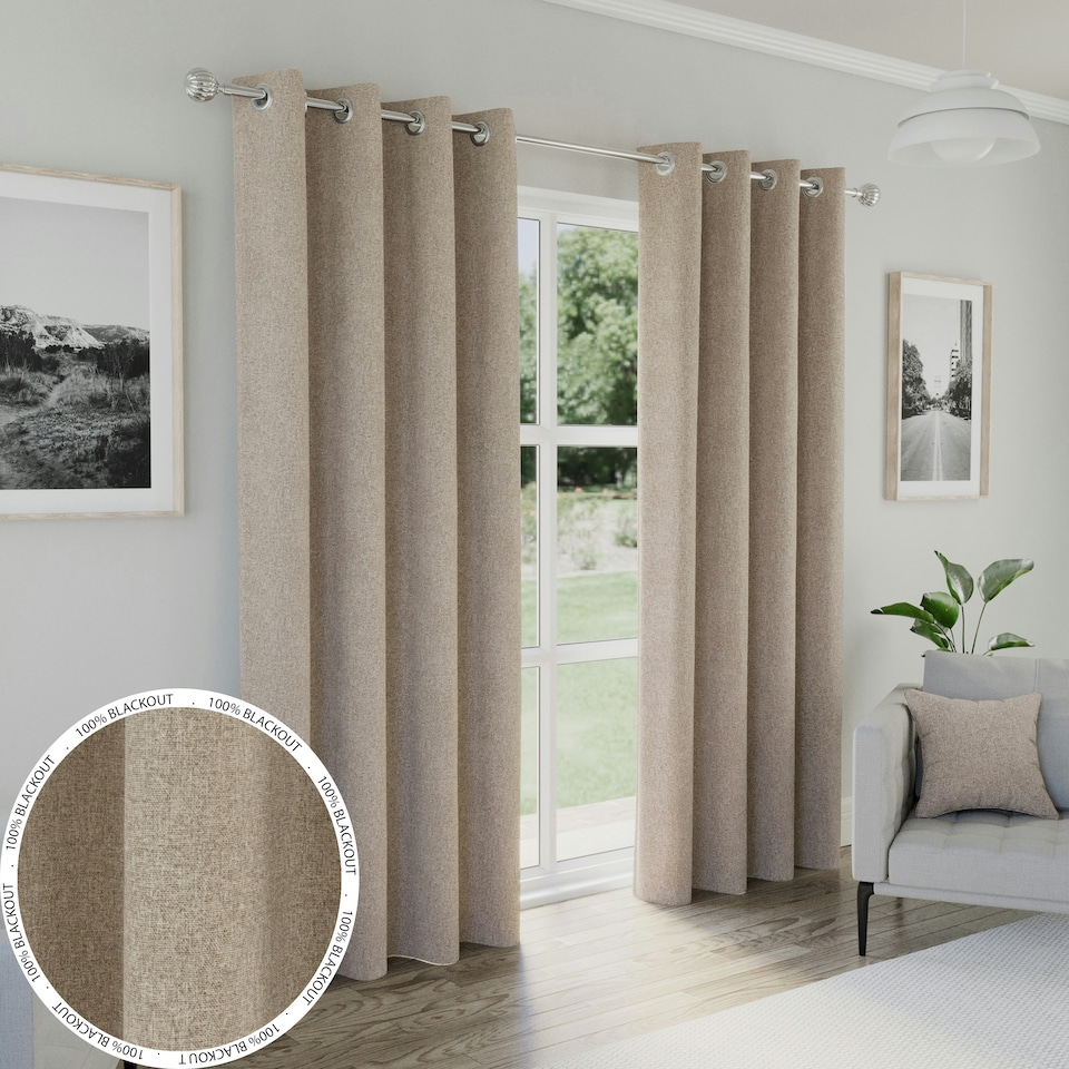 image 1 of Austin Natural Blackout Curtains 46 x 90 inch (117 x 229 cm) 100% Blackout Eyelet Thermal Noise Reducing Curtains for Bedroom and Living Room