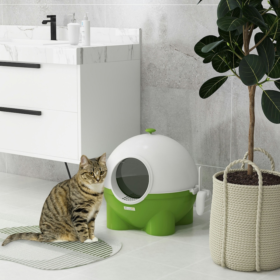 image 1 of PawHut Large Cat Litter Box w/ Scoop, Front Entrance, 53 x 51 x 48cm - Green