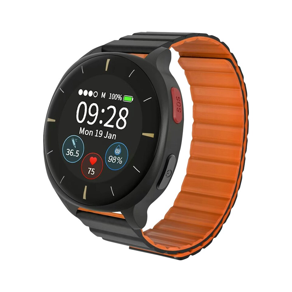 image 1 of 24/7 Remote Health Monitoring Watch, Fall Detection, SOS Alerts, Heart Rate, Temperature, Blood Pressure, 10 Day Battery - Audar E2 -