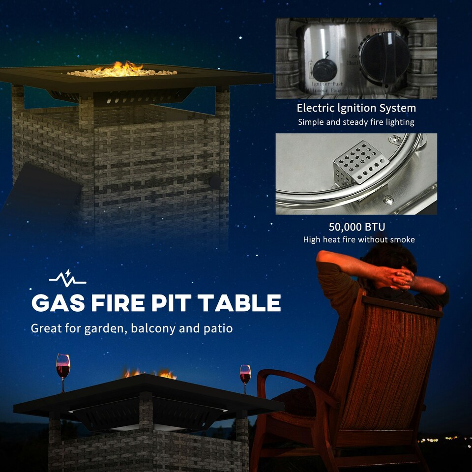image 1 of Outsunny 50,000 BTU Rattan Fire Pits for Garden, Fire Pit Table