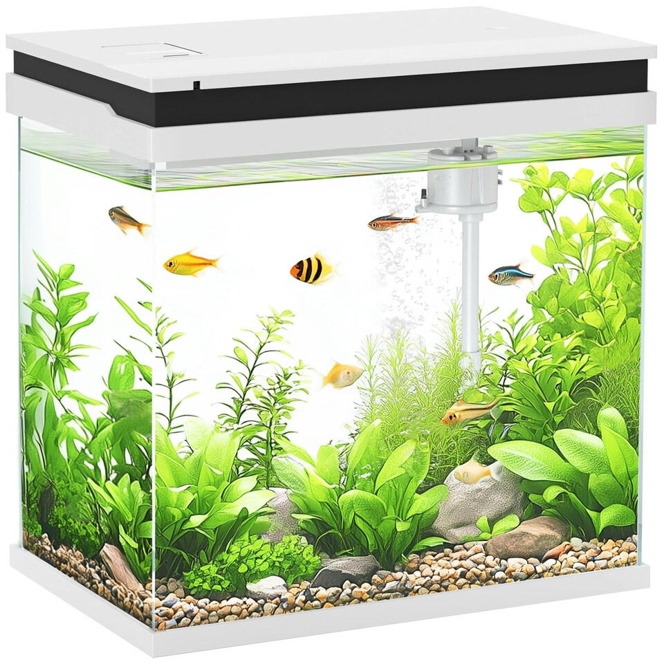 image 1 of PawHut 26L Small Fish Tank with Filter System, LED Lights, Water Pump, White