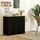 image 8 of HOMCOM Sideboard Buffet Cabinet with Rubber Wood Top and Drawers, Black Black | Rubberwood top