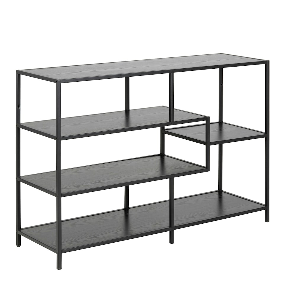 image 1 of Seaford Wide Black Metal Bookcase with 4 Black Oak Shelves