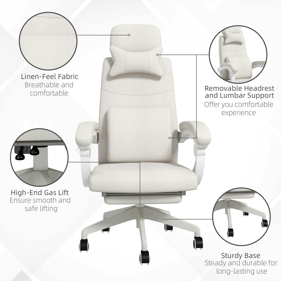 image 1 of Vinsetto Home Office Chair Reclining Computer Chair w/ Lumbar Support White