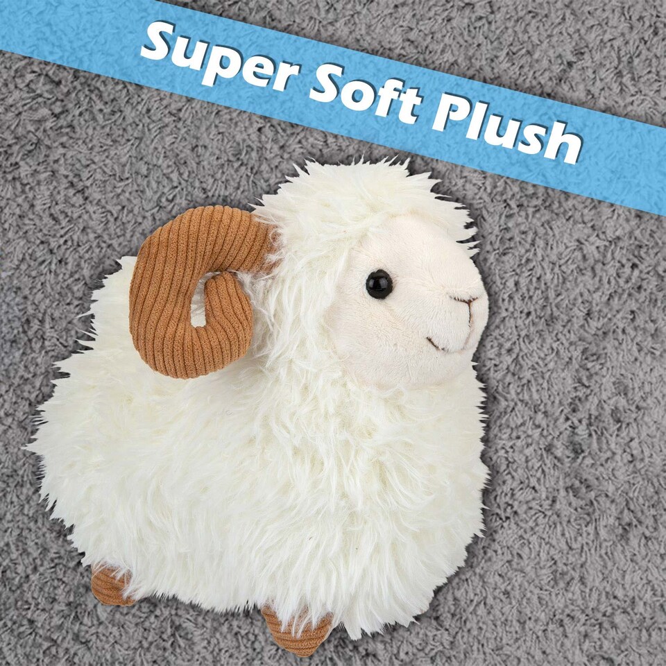 image 1 of vfm-estore Sheep With Horns Soft Plush Toy - Huggable White Farm Animal Stuffed Toy