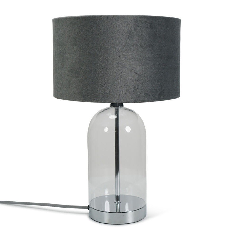 ValueLights Jessy Chrome Glass Table Lamp With Grey Shade in Silver