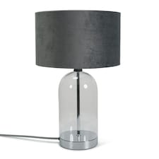 ValueLights Jessy Glass Chrome Metal Table Lamp Grey Velvet Shade | Clear
