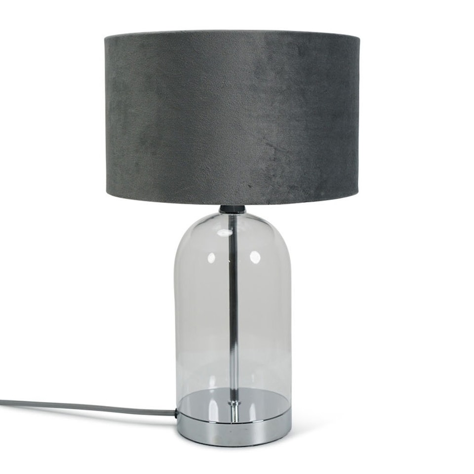 image 1 of ValueLights Jessy Glass Chrome Metal Table Lamp Grey Velvet Shade | Clear