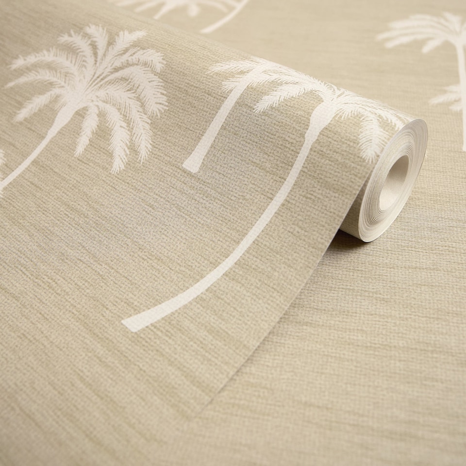 image 1 of Delicate Palm Wallpaper in Taupe | Cream | Taupe | 50cm x 10m