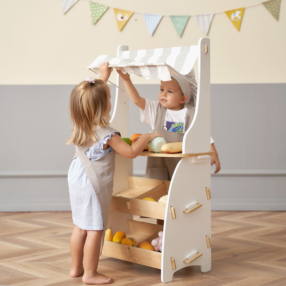 image 1 of Hooga Kids Shop, Wooden Play Shop Market Stand Playset