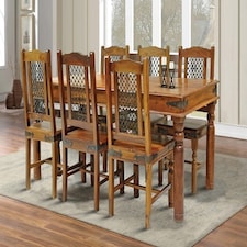 Ganga Large Dining Table - Sheesham Wood - L90 x W175 x H76 cm - Honey Dark Finish Brown