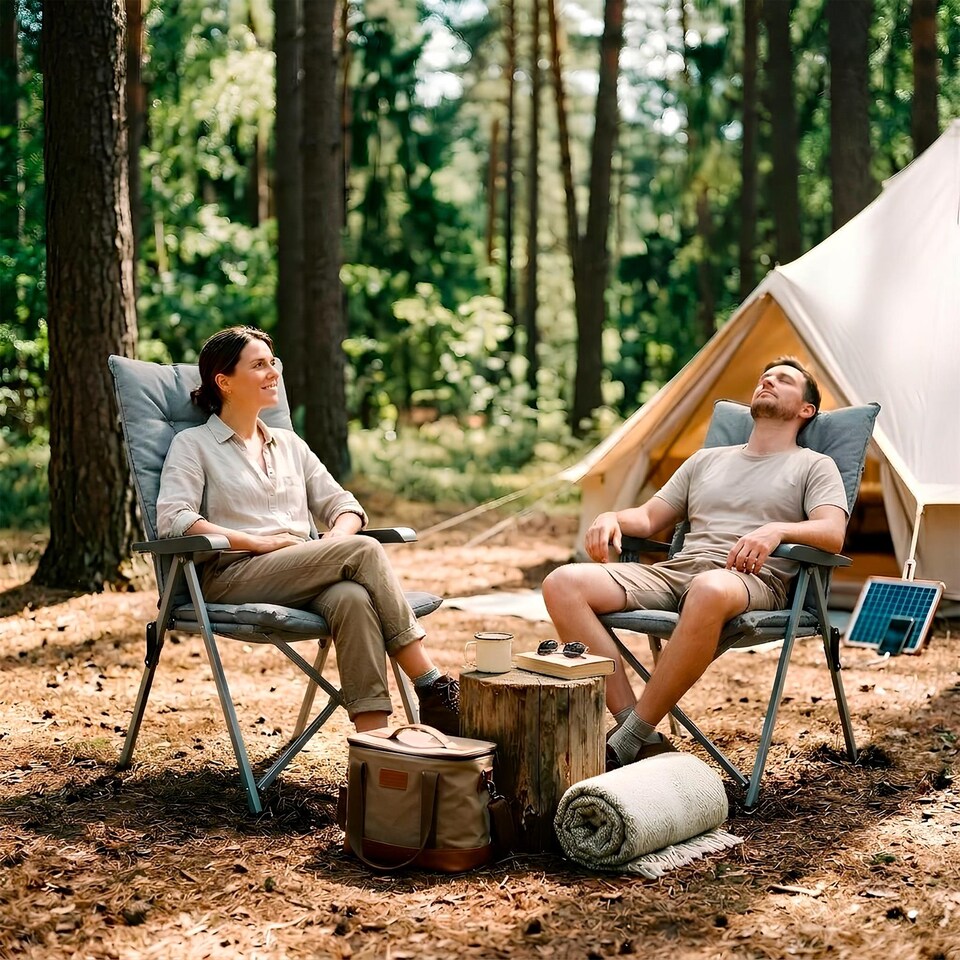 image 1 of Harbour Housewares High Back Padded Camping Chairs - Set of 4 Grey Folding Reclining Garden Beach Fishing Picnic Seats Carry Bags