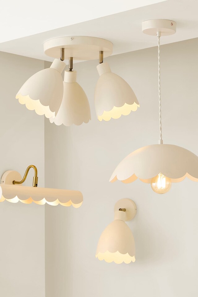 image 1 of ValueLights Millie Cream Scallop Adjustable Wall Light and Bulb