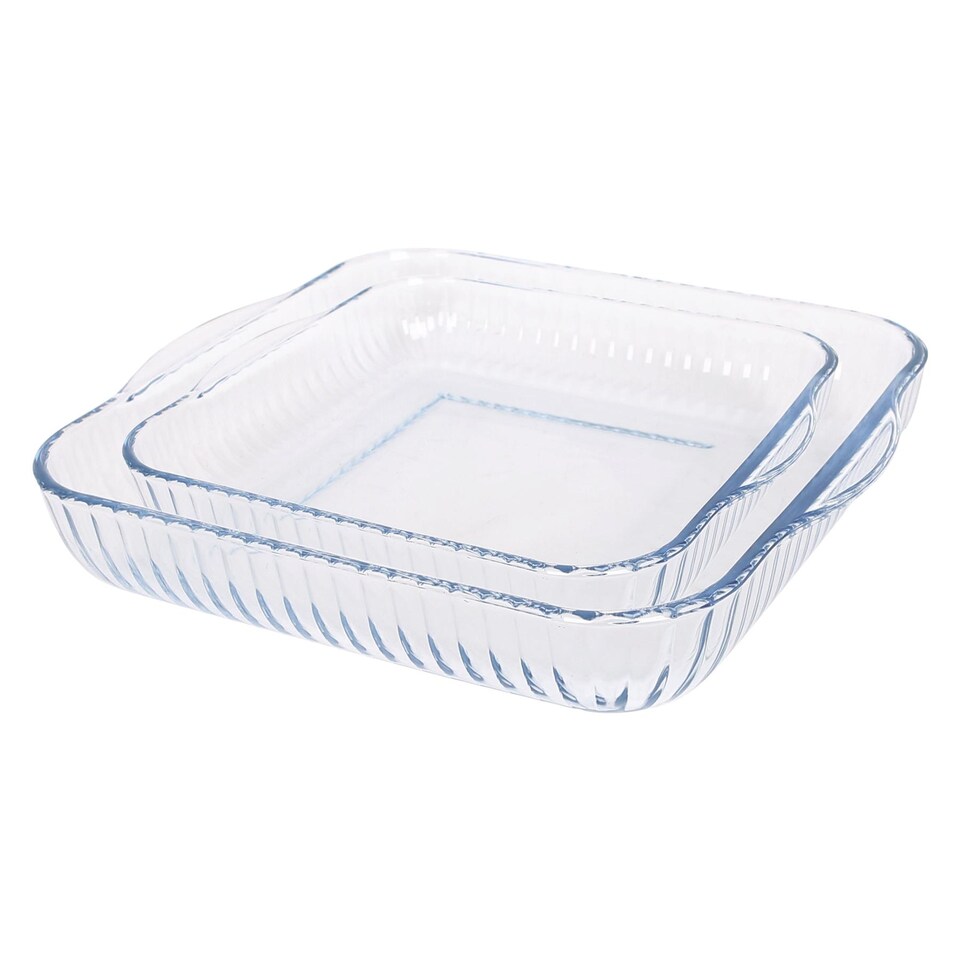 image 1 of Argon Tableware 2pc Optical Square Glass Oven Dish Set - 2 Sizes | Clear | Clear | 2 Sizes
