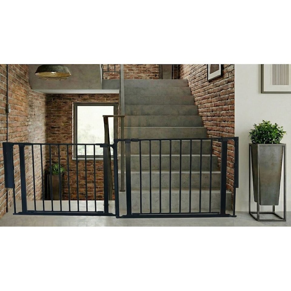 image 1 of Safetots Two Door Multi Panel Solution for Up and Down Staircases, Black, 187cm of length, includes 2 Door Opening Panels