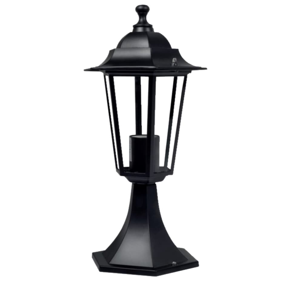 image 1 of Cumbria - Black with Clear Six Sided IP44 Outdoor 41cm Pedestal Light