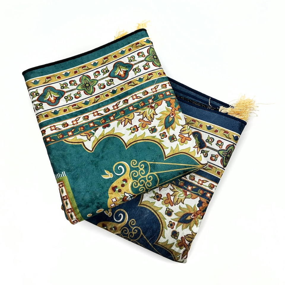 image 1 of Velvet Prayer Mat - Blue and Green Blue