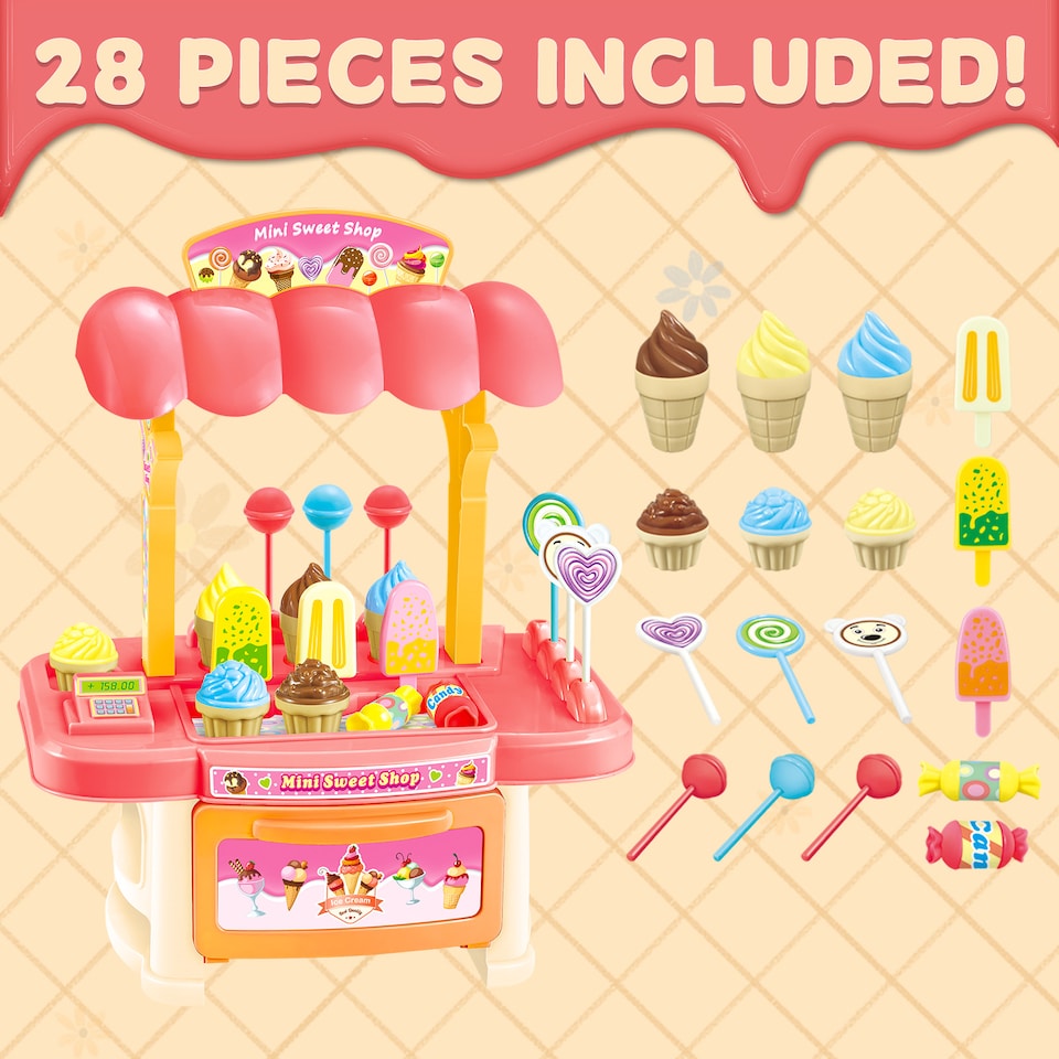 image 1 of Mini Sweet Shop Toy Set with 17 Colourful Dessert Pieces for Imaginative Play