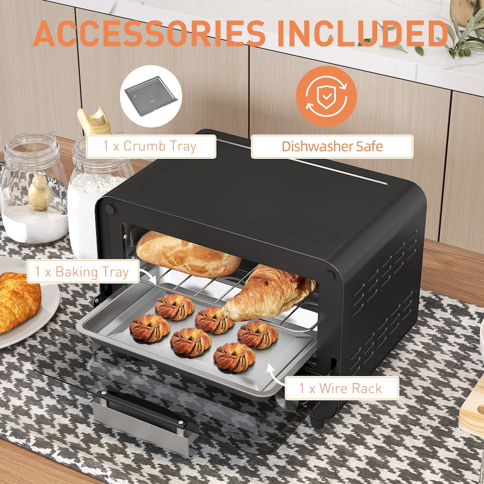 image 1 of HOMCOM Small Toaster Oven, 12L Mini Countertop Oven with Glass Door, Black