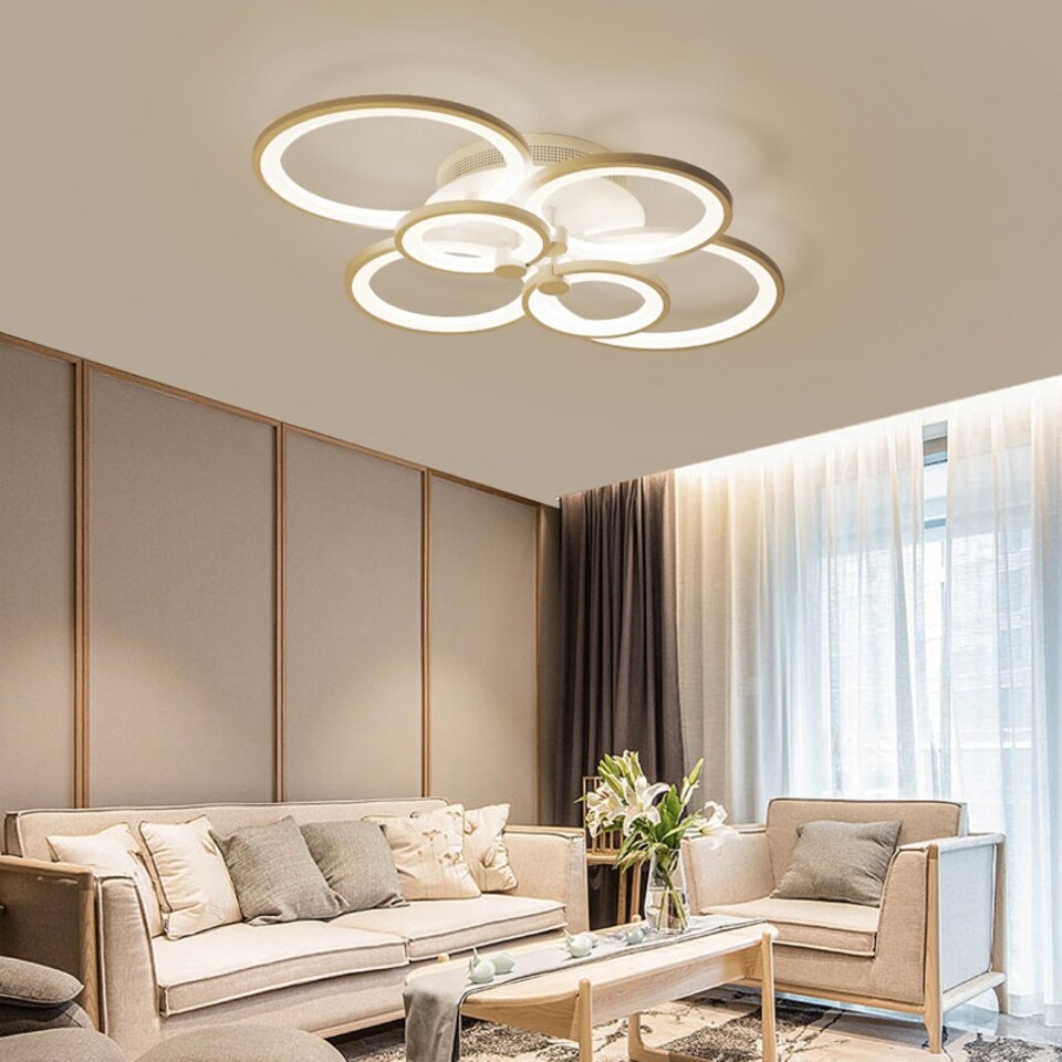 image 1 of Living and Home Modern Circular LED Light-adjusted Semi Flush Ceiling Light for Nordic Decor, 75cm W x 50cm D