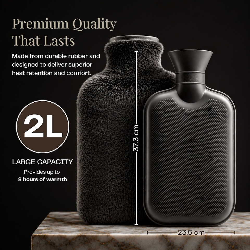 image 1 of 2L Hot Water Bottle - Luxury, Soft and Washable Hot Water Bag for Hot and Cold Compress