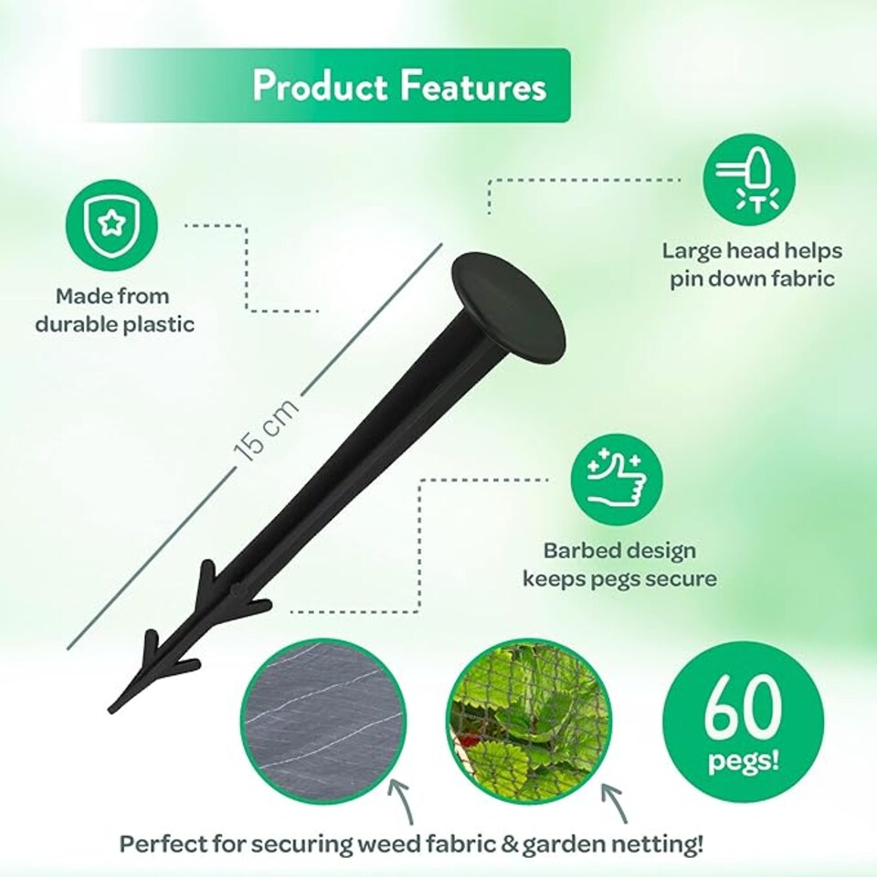 image 1 of Black Plastic Garden Pegs - Anti-Pull Anchors Securing Ground Pegs for Weed Control Fabric
