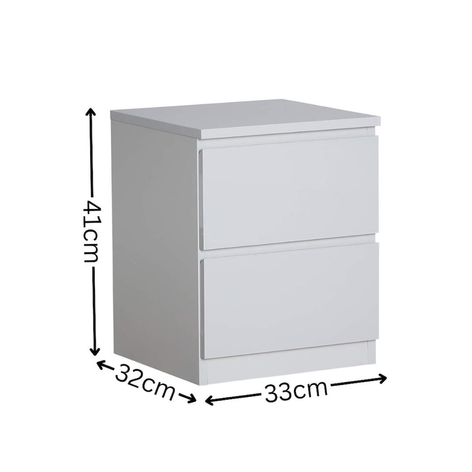 image 1 of Grey 2 Drawer Bedside Cabinet Nightstand Modern Storage Unit Furniture Bedroom