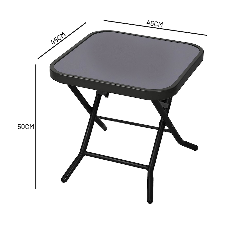 image 1 of Folding Side Table Glass Top Small Side Stool Drink Coffee Garden Home Furniture