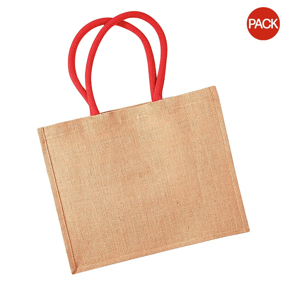 image 1 of Westford Mill Classic Jute Shopper Bag (21 Litres) (Pack of 2) - Natural/Bright Red - One Size