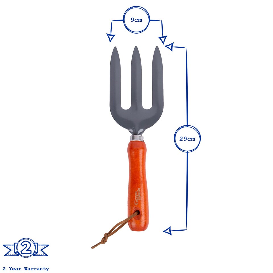 image 1 of Green Blade Heavy Duty Wooden Handle Hand Fork - Red