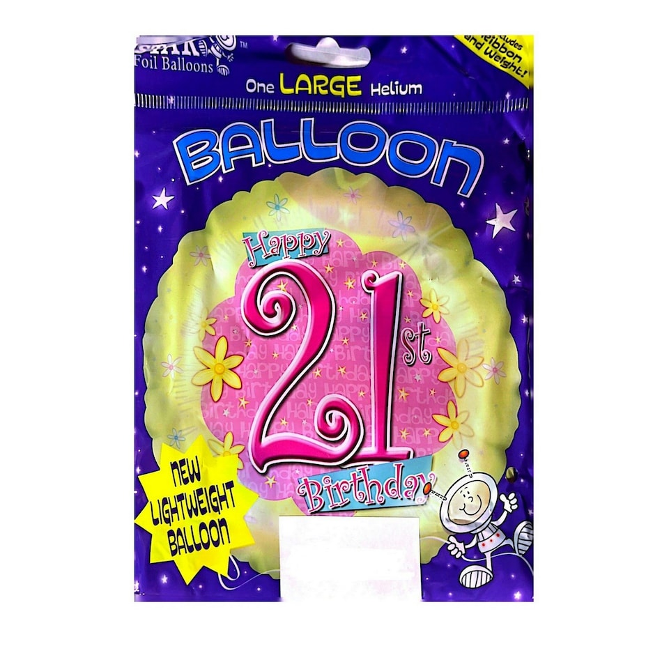 Flower 21st Birthday Foil Balloon - Yellow/Pink - One Size