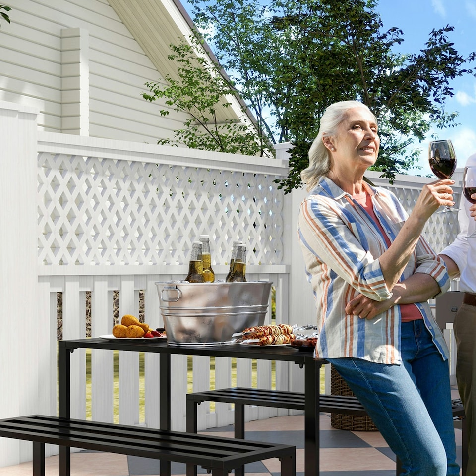 image 1 of Outsunny 3 Pieces Outdoor Dining Set Metal Picnic Table Bench Patio Garden