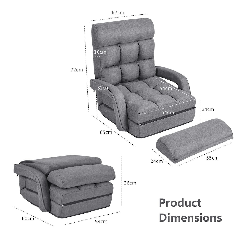image 1 of COSTWAY 2 IN 1 Folding Lazy Sofa Lounger Adjustable Black Grey