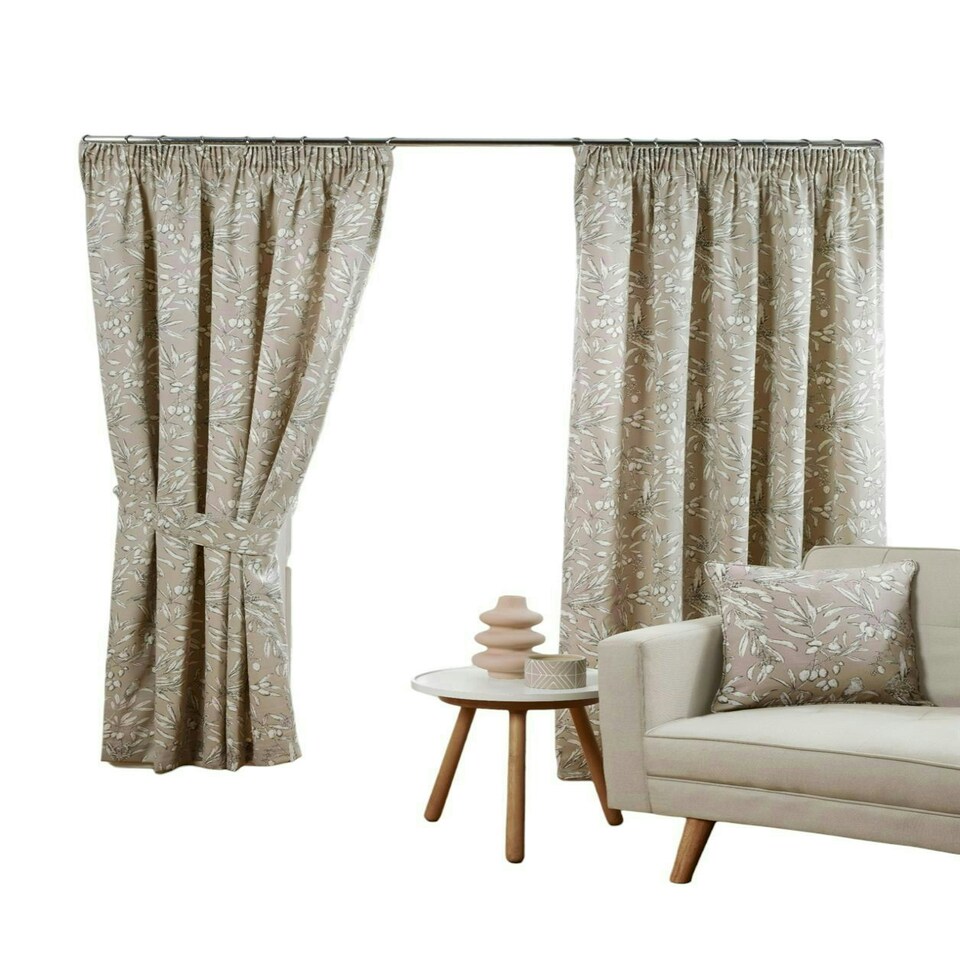 image 1 of Aviary Pencil Pleat Curtains - Beige - 117cm x 183cm