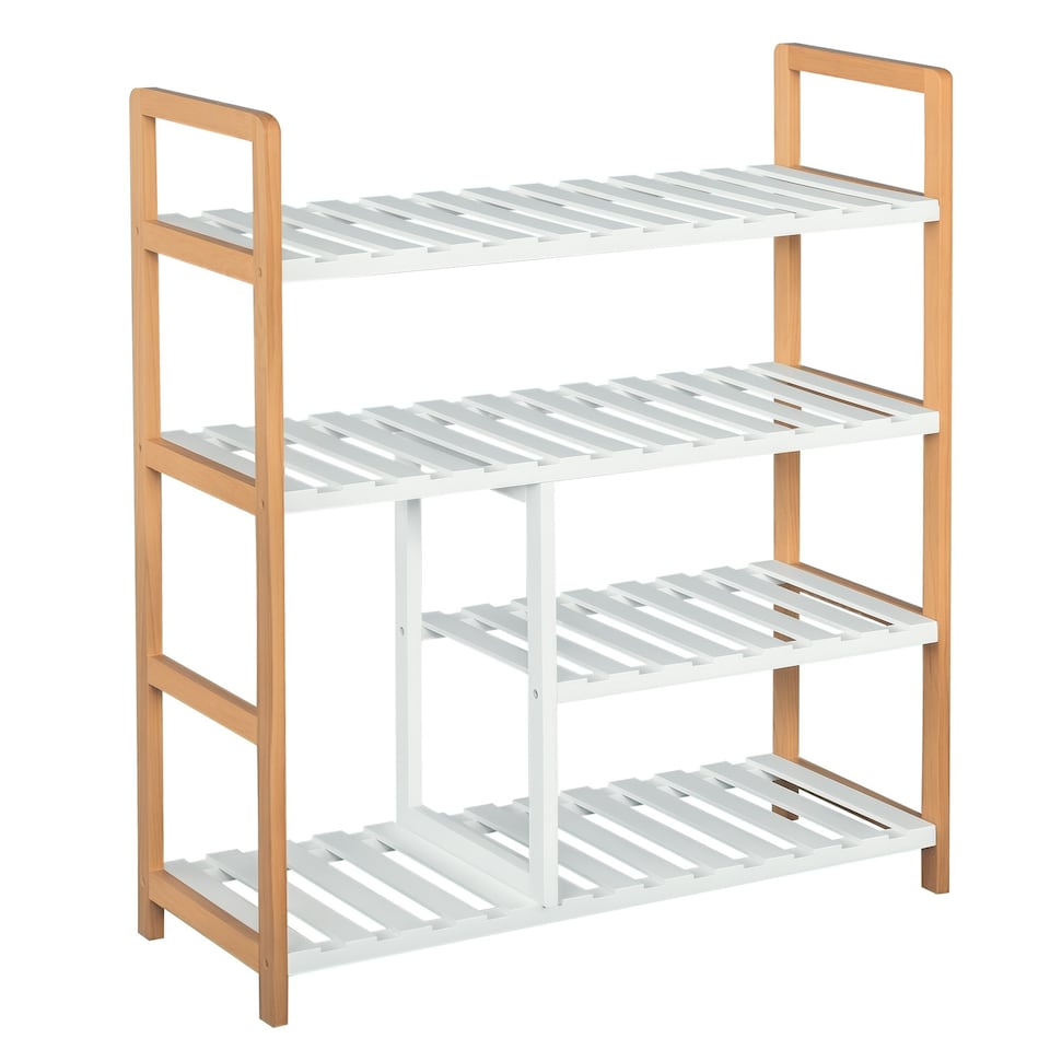 image 1 of HOMCOM 4-Tier Shoe Rack Simple Home Storage w/ Wood Frame Boot Compartment Home